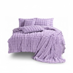 Rabbit Faux Fur Teddy Duvet Cover Set Ultra Soft Plush Bedding Purple King