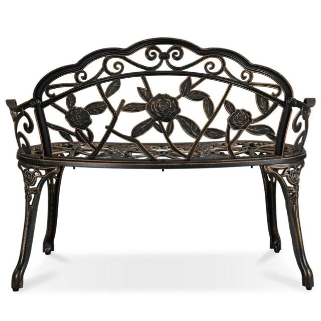 Yaheetech Outdoor Metal Bench Patio Park Garden Bench Bronze Bronze