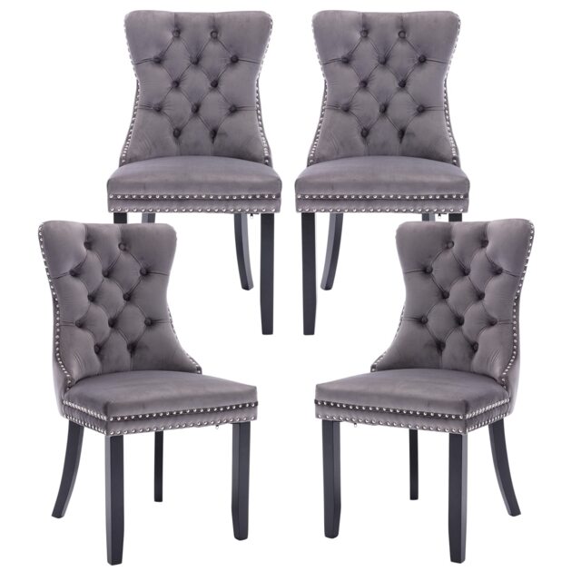 Romsey Set of 4 Modern Velvet Dining Chairs with Solid Oak Legs