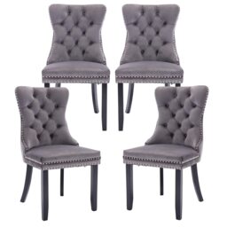 Romsey Set of 4 Modern Velvet Dining Chairs with Solid Oak Legs