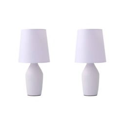 ValueLights Arlo Pair Lilac Ceramic Base Table Lamp with Tapered Shade Purple