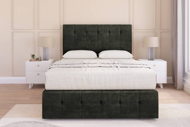 Sloomy Cambridge Graphite Dumfries Divan Bed Base 2 Drawers Left Side With 26 Inch Strutted Headboard & 12 Inch Matching Footboard Grey Graphite Small Double 1