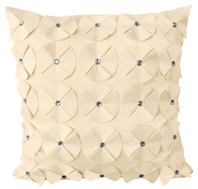 3D Petal Detail With Gem Stud Detail Cushion - 43cm x 43cm Cream Latte