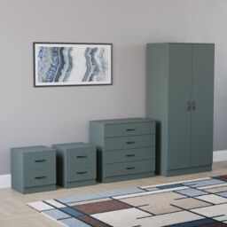 Vida Designs Riano 4 Piece Bedroom Set (2x 2 Drawer Bedside Chest, 4 Drawer Chest, 2 Door Wardrobe) - Green