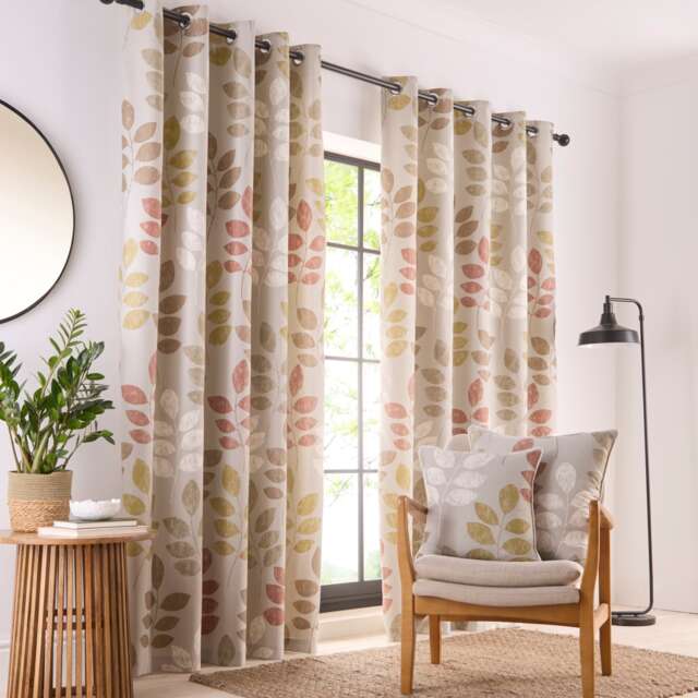 Portfolio Home Springfield Leaf Natural 66 x 54 Inches Fully Lined Eyelet Curtains Brown