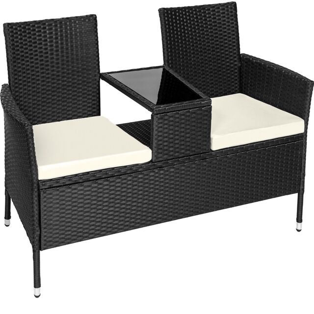 Garden Bench Narbonne - 2-seater with table, weather-resistant polyrattan Black black/beige One Size 1
