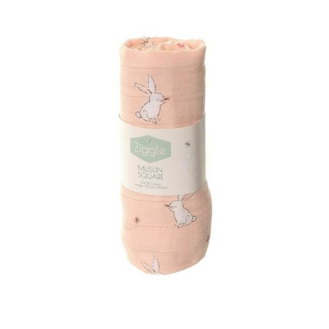 Ziggle Cotton Muslin Square - Pink Bunnies Pink L