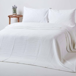 Homescapes Organic Cotton Waffle Blanket/ Throw White - 228 x 228 cm