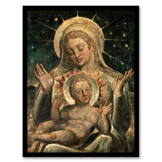 "Virgin Mary and Child Painting William Blake Framed Wall Art Print 12X16"""
