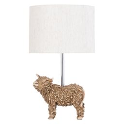 Angus - Highland Cow Table Lamp With Oatmeal Linen Shade Brown Large 1