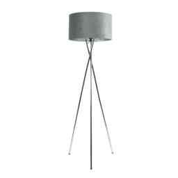 ValueLights Camden Chrome Tripod Floor Lamp Grey Velvet Shade and Bulb