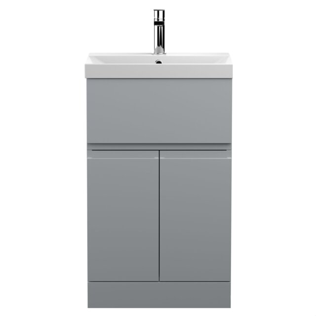Balterley Mavesyn Contemporary 2 Door 1 Drawer Floor Standing Vanity Unit with Thin Edge Basin, Satin Grey, 500mm