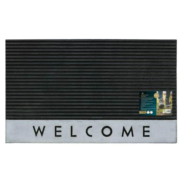 JVL Quartz Welcome Rubber Doormat 45x75cm, Black