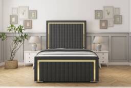 "Sloomy Boston Gold Graphite Dumfries Bed Frame With 50"" Upholstered Headboard 5' King"
