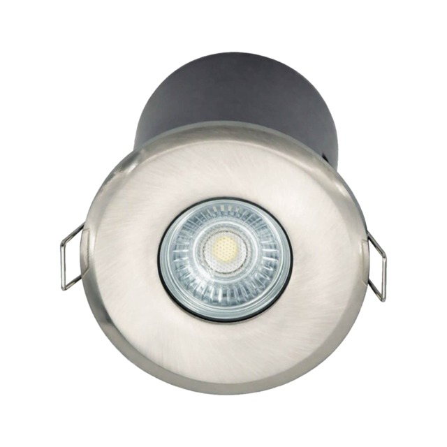 Set of 24 Fire Rated Bathroom Recessed Downlights - Brushed Steel IP65 Chrome Brushed steel plate and clear glass diffuser Large 24