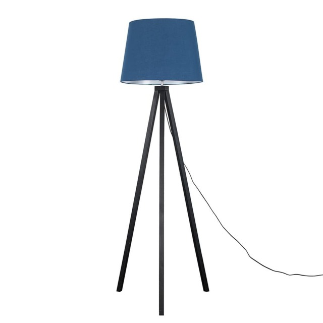 ValueLights Barbro Black Wood Tripod Design Floor Lamp Navy Blue hade