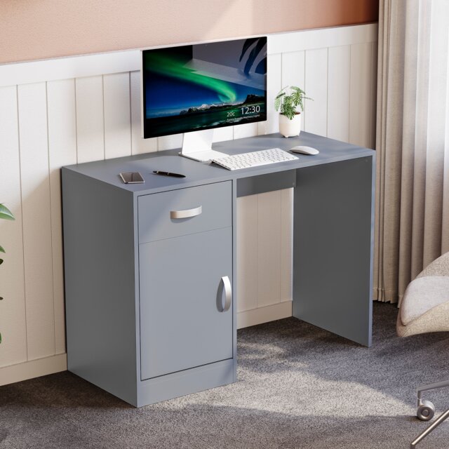 Vida Designs Hudson 1 Door 1 Drawer Computer Desk Home Office Workstation, Grey