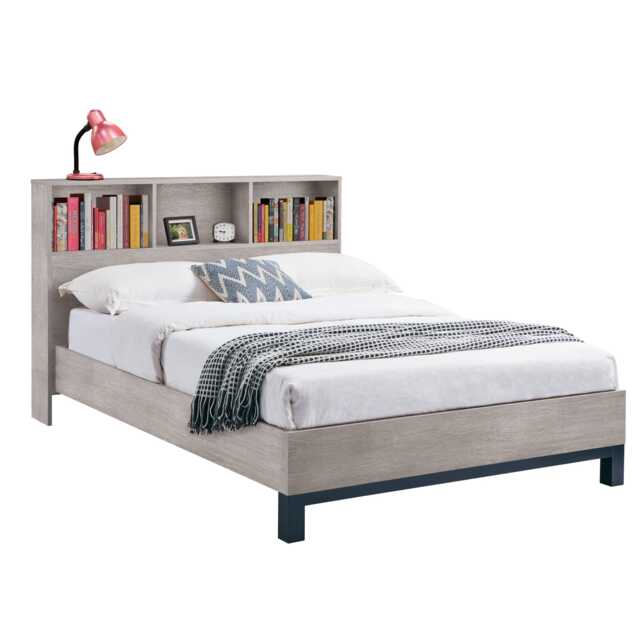 Alder Bookcase Headboard Bed - Grey Oak - Double (135cm)