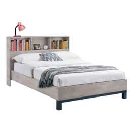 Alder Bookcase Headboard Bed - Grey Oak - Double (135cm)
