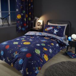 Lost In Space Reversible Duvet Cover Set Blue Single