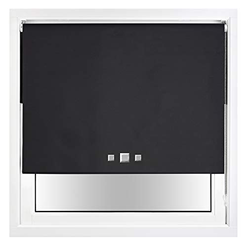 FURNISHED Blackout Roller Blind with Triple Square Eyelets Easy Fit Window Shade Black Black (W) 220cm x (L) 210cm