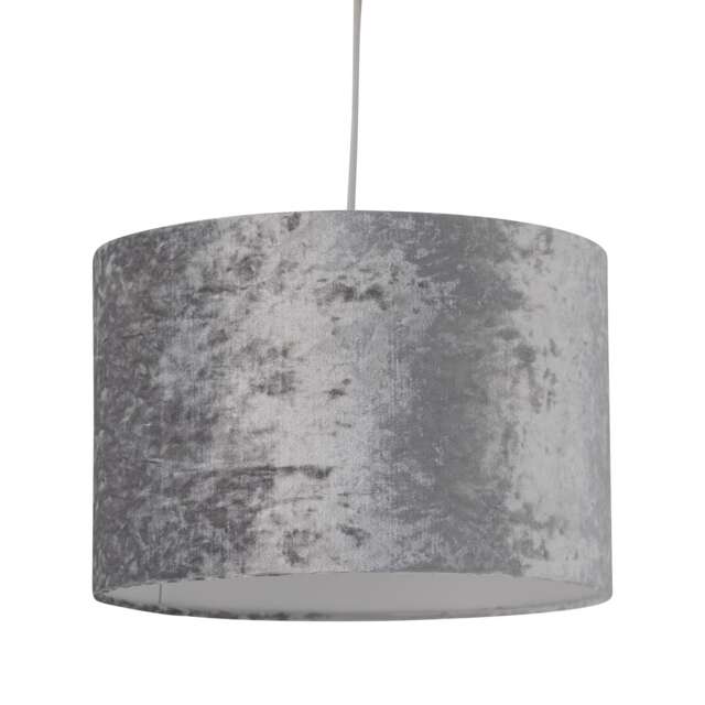 Grey Crushed Velvet 25cm Pendant Lightshade Grey Medium 1