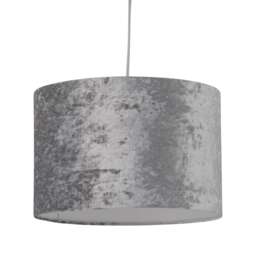 Grey Crushed Velvet 25cm Pendant Lightshade Grey Medium 1