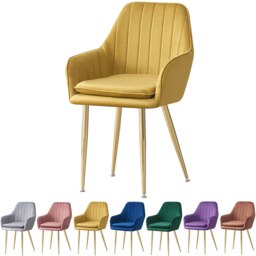 MOF Dining chair Armchair with Armrest & Backrest Upholstered seat with Metal legs T05 Multi MUSTARD