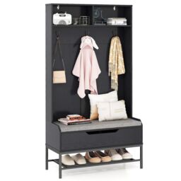 COSTWAY 170cm Tall Hall Tree 4-in-1 Coat Rack Entryway Black Black One Size