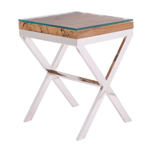 Orsina Natural Top Side Table With Cross Base