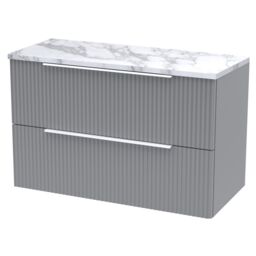 Balterley Tixall Fluted 2 Drawer Wall Hung Vanity Unit with Laminate Worktop, Satin Grey, 800mm