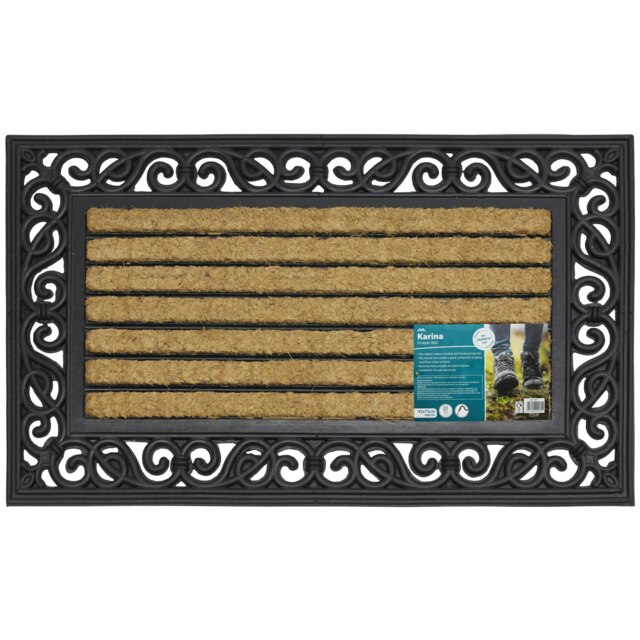 JVL Karina Heavy Duty Rubber Coir Door Mat, Fabric, Brown, 45 x 75 cm