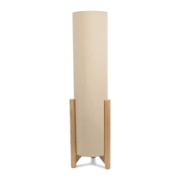 ValueLights Henry Wooden Base Midi Floor Lamp Tall Natural Shade and Bulb