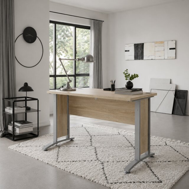 Prima Desk 120cm in Oak with Silver Grey Steel Legs