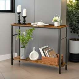 Console Table With 2 Shelves Brown