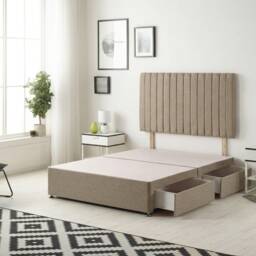 Texas Divan Bed Base with 2 Drawers & 30 Inch Headboard Tweed Fabric Brown Natural