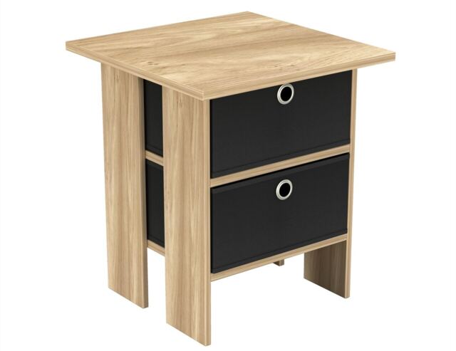 2-Tier 2- Drawer Wooden Side Table Brown Oak & Black 1