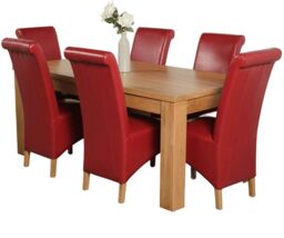 Dakota 182 x 92cm Oak Large Dining Table and 6 Montana Leather Chairs Red Red