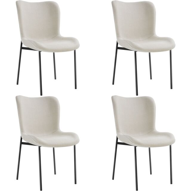 Dining Chair Tessa - ergonomic high backrest, slim steel legs, soft fabric White Woven fabric off-white/black 4