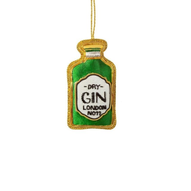 Sass & Belle Hanging Christmas Decoration Embroidered Gin Bottle Zari