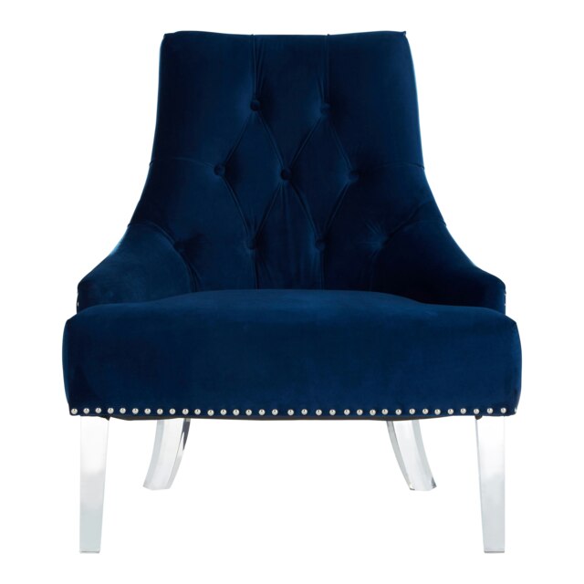 Orsina Button Tufted Blue Velvet Accent Chair, Contemporary Chair With Acrylic Legs, Blue Chair For Living Room