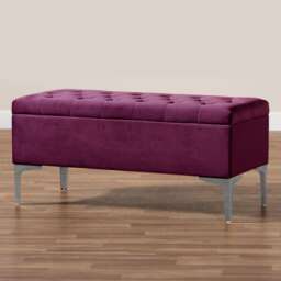 Modena Storage Ottoman Bench, Ottoman Footstool with Legs, 90cm Plush Velvet Upholstered End of Bed Bench, Red