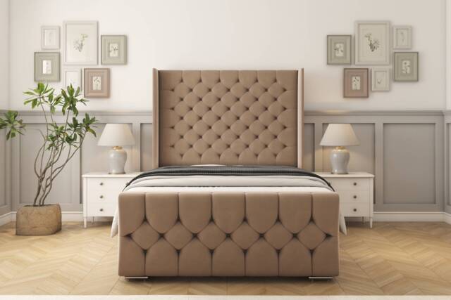 "Sloomy Luthor Mink Plush Bed Frame With Mattress With 50"" Upholstered Wingback Headboard 2'6 Small Single"