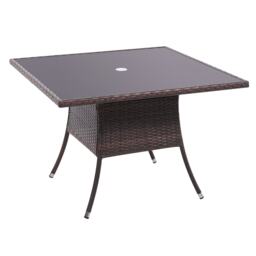 Living and Home Square Wicker Tempered Glass Table with Parasol Hole - Brown Brown