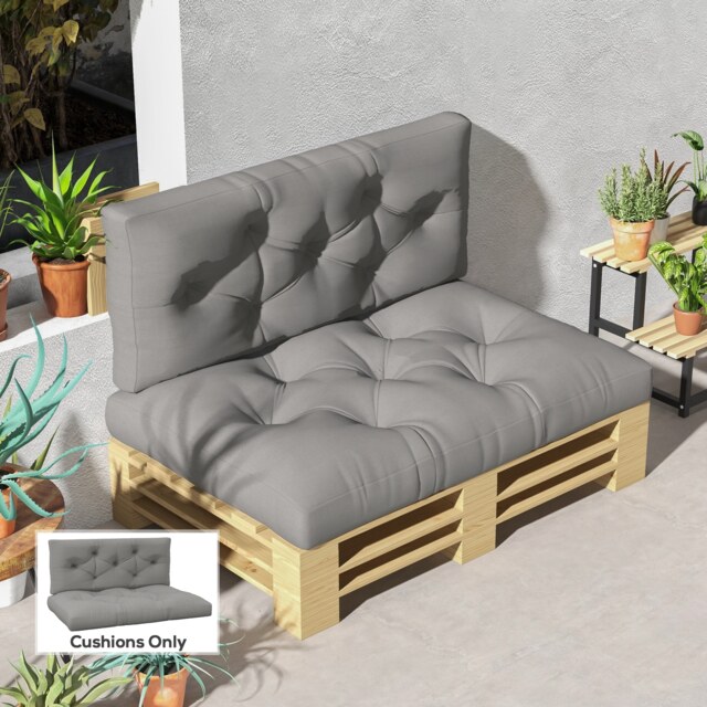 Outsunny 2 Seater Outdoor Seat Cushions and Back for Pallet, Light Grey Grey