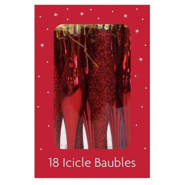 Pack of 18 Christmas Red Icicle Baubles