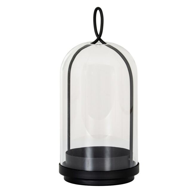 Nysa Large Candle Holder with Glass Cloche - L15 x W15 x H35 cm - Black