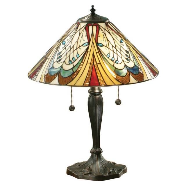 Hector 2 Light Medium Table Lamp Dark Bronze, Tiffany Glass, E27
