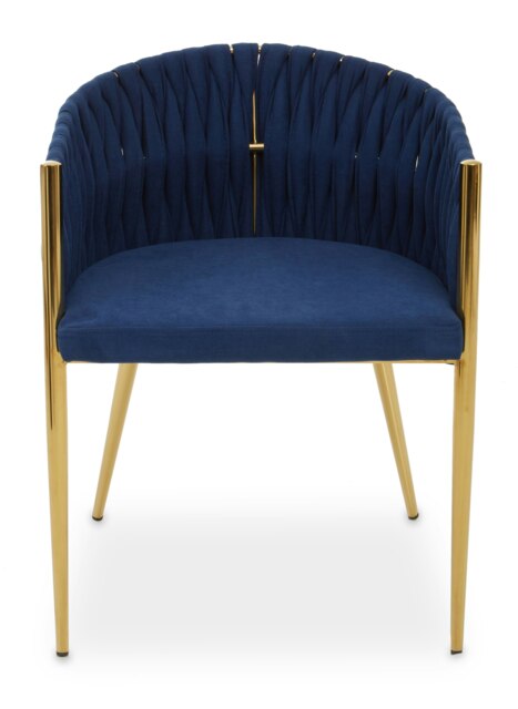 Orsina Blue Dining Chair with Woven Back, Dining Room Chair with Braided Pattern, Curved Back Restaurant Chair