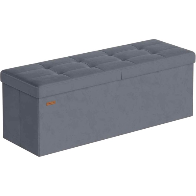 Velvet Storage Ottoman Bench with Flip Lid, Foldable Storage Chest for Bedroom, Hallway and Living Room, Slate Grey